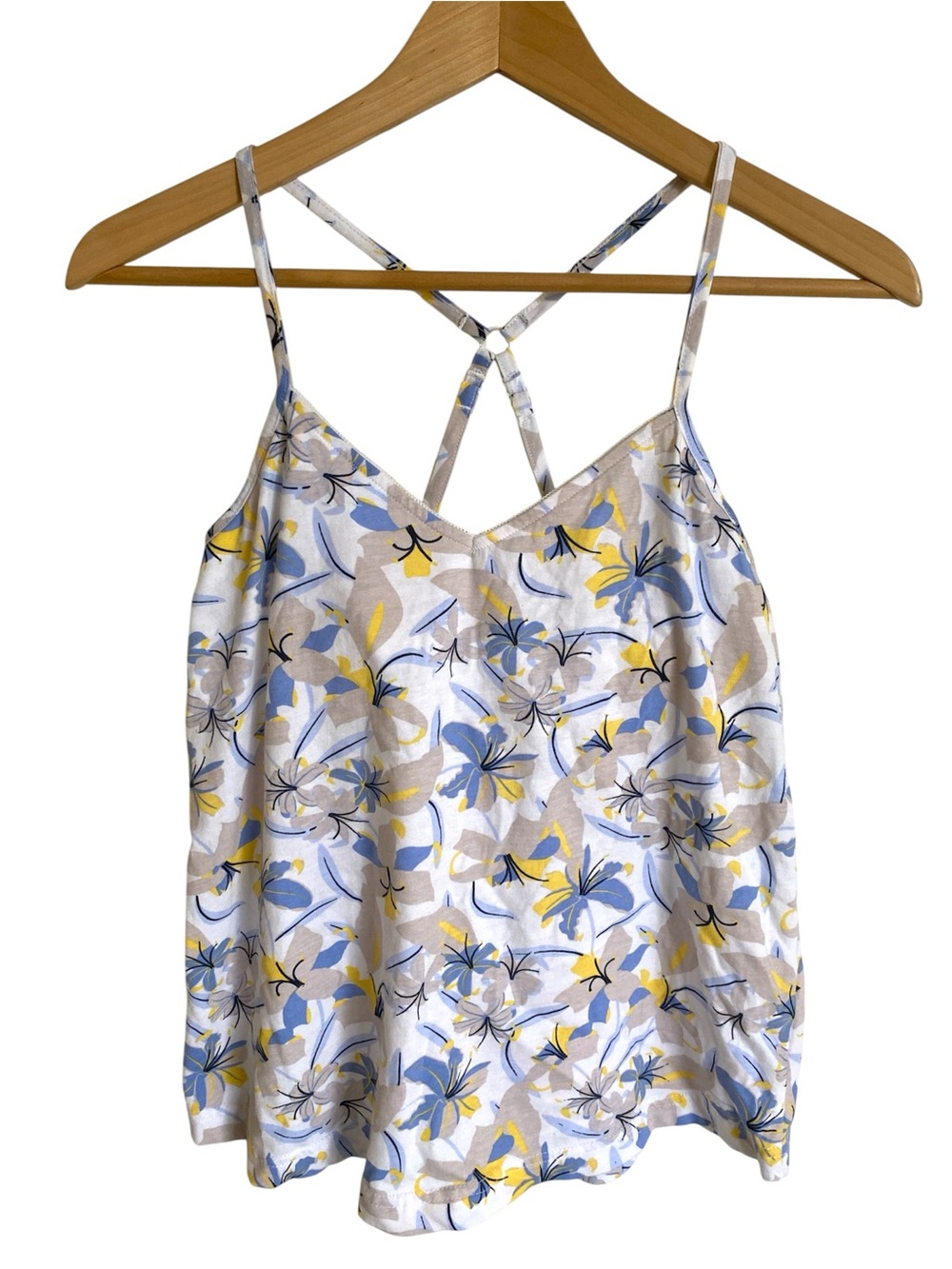 La Vie en Rose Blue and Yellow Lily Adjustable Racerback Tank Top Small
